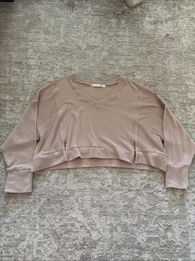 Altar'd State Ribbed V-Neck Crop Top in Dusty Rose